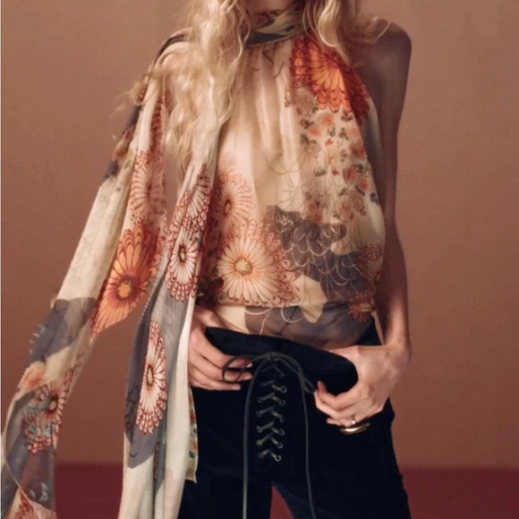 Zara x Kate Moss 100% spun silk halter and scarf Size L - Picture 13 of 14